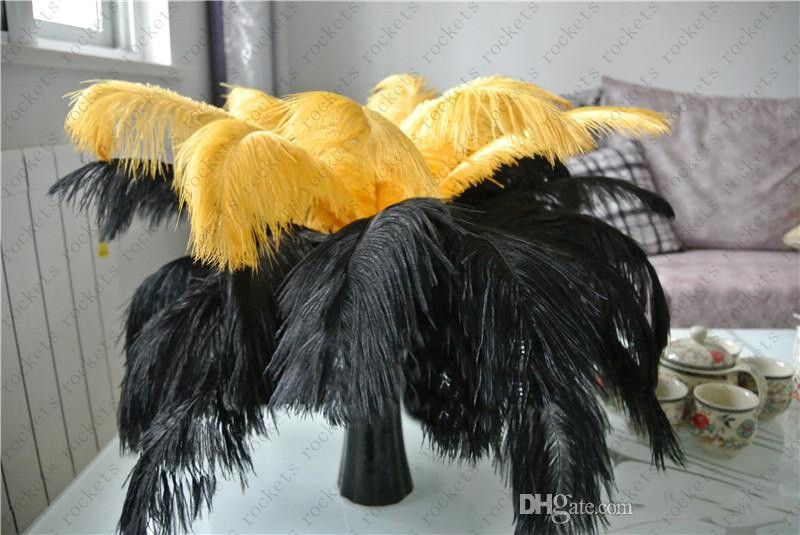 14 16inch35 40cm Gold And Black Ostrich Feathers Plumes Wedding