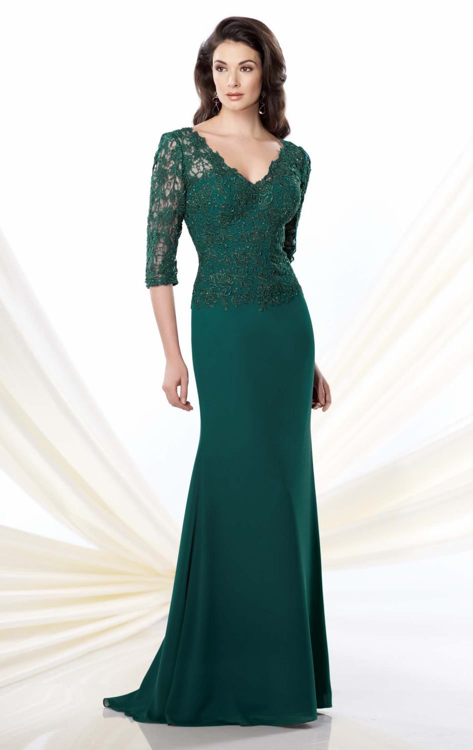 Dark Green Evening Dresses Mother Of Groom Gowns With Sleeves Illusion ...