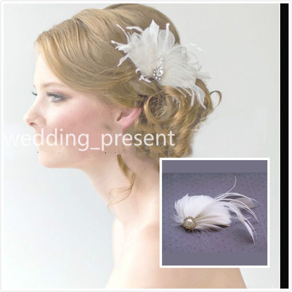 2015 New Feather Crystal Wedding Hair Clips Pearls Bridal Barrettes
