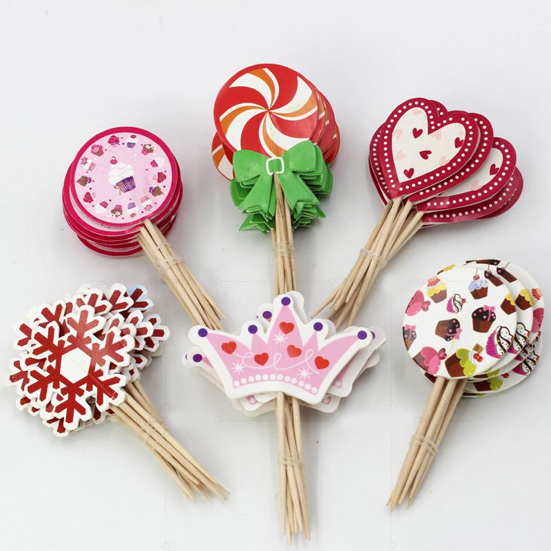 Birthday Cake Topper Picks 48 Assorted Muffin Cupake Decor Card Sticks Baking Accessories Decoration SD824 Children S Party Decorations Childrens
