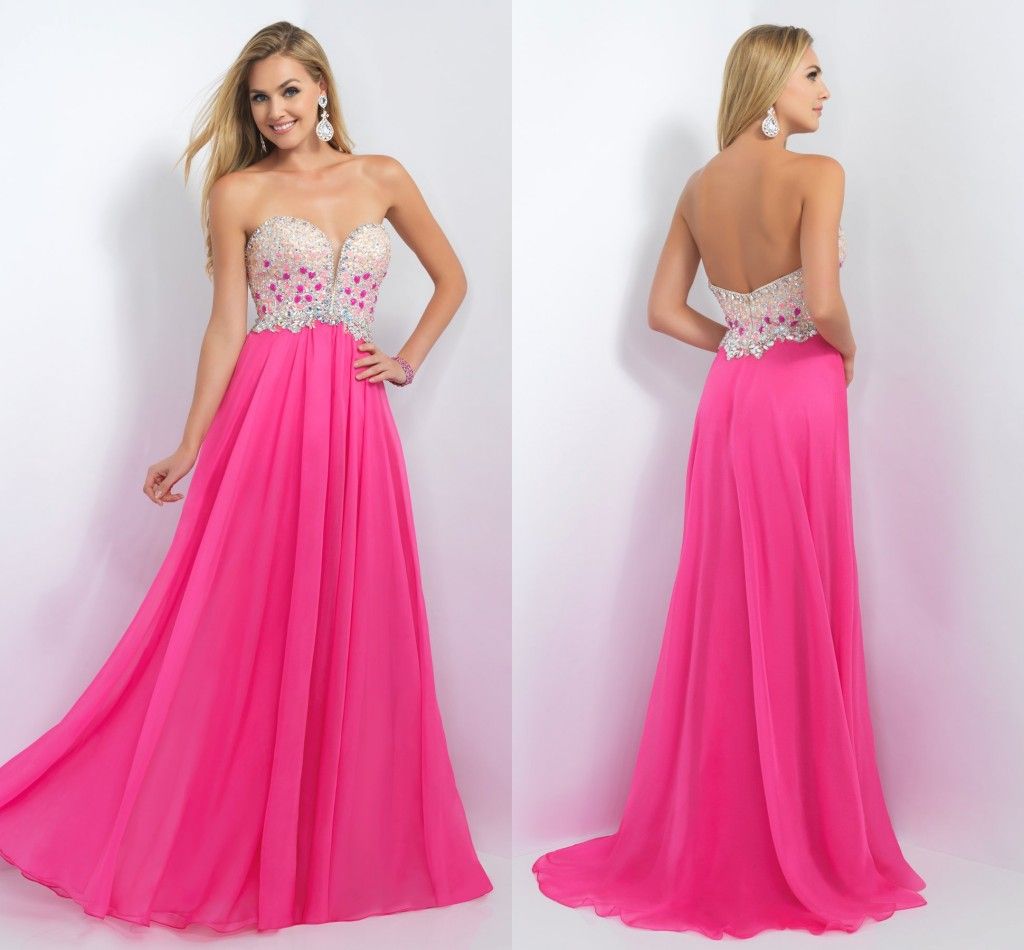 Fuchsia Prom Smart Colour Sweetheart Neck Shiny Party Wear Chiffon Gown ...