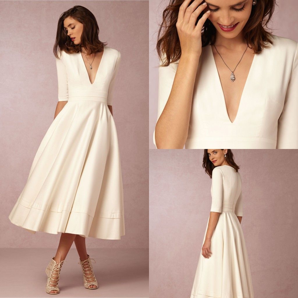 Long Sleeve Wedding Dresses Tea Length Dresses
