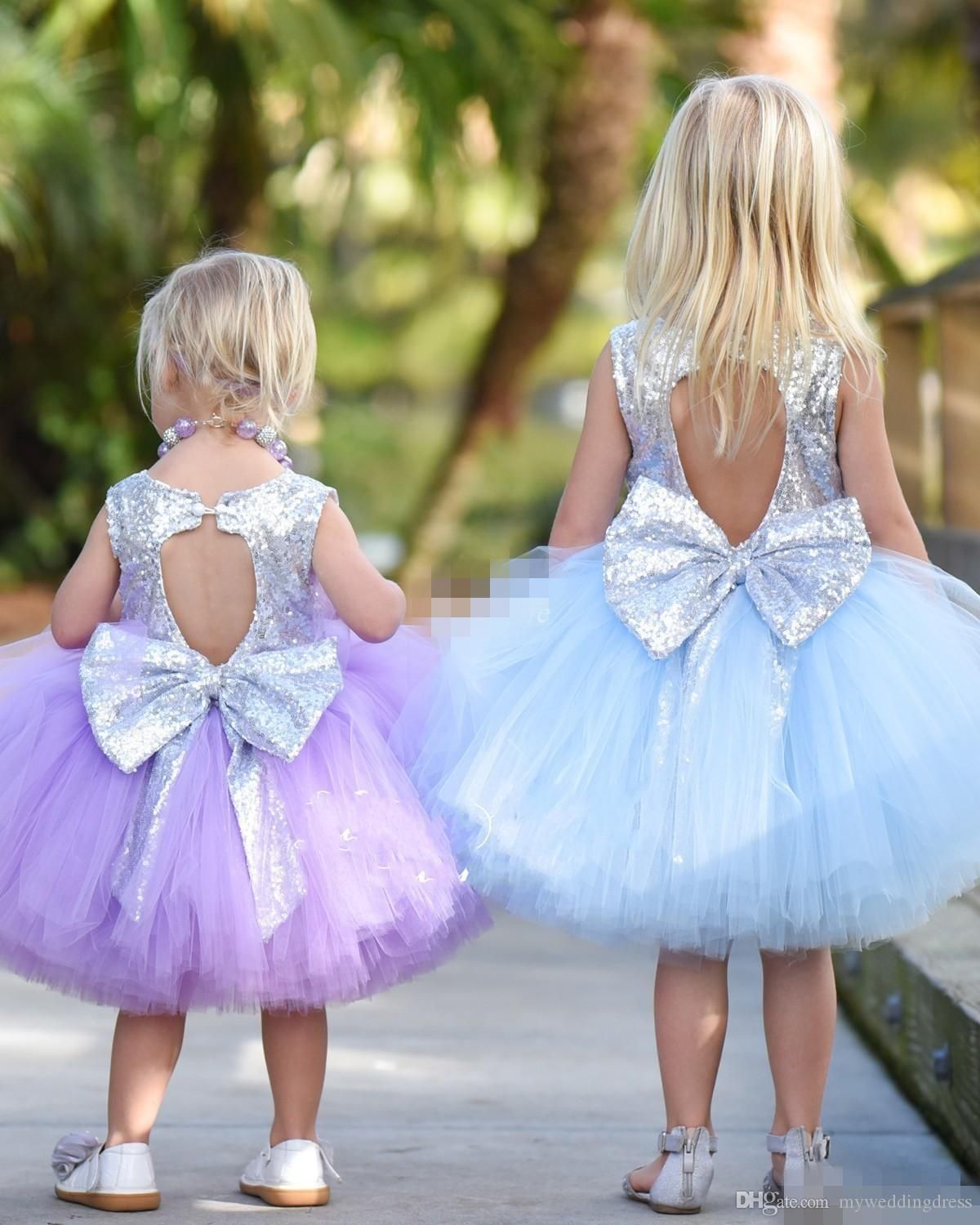 Cute Short Baby Child Wedding Party Dress Puffy Tutu Lilac Mint Silver