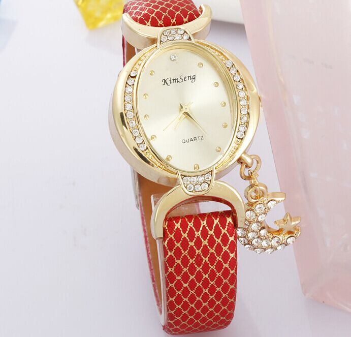 Luxury Diamond Kimseng Lady Dress Watches Moon Star Pendant ...