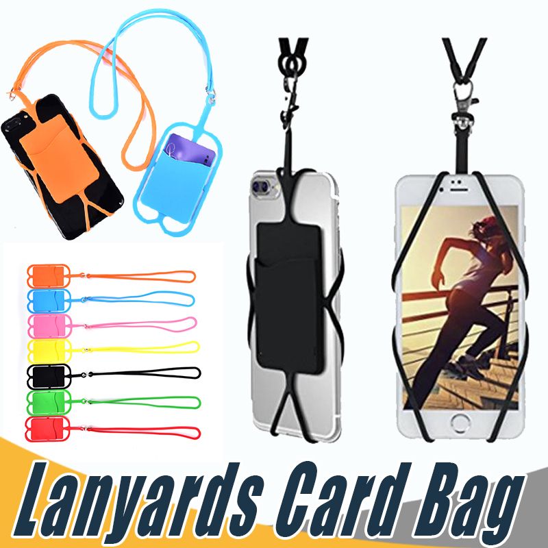 Credit ID Card Bag Holder Silicone Lanyards Neck Strap Necklace Sling