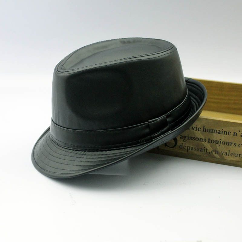 2019 2016 Mens Fedora Hat Black Faux Leather Jazz Hat Fashion Autumn