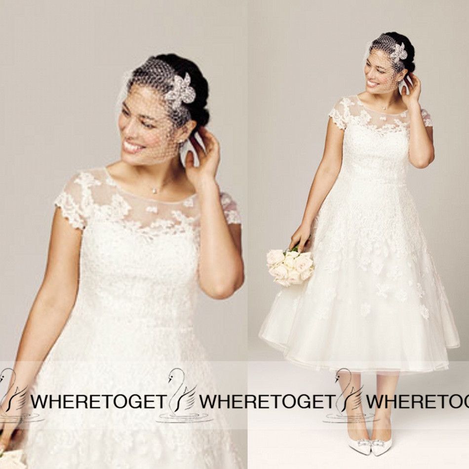 Empire One Shoulder Tea Length Wedding Dress
