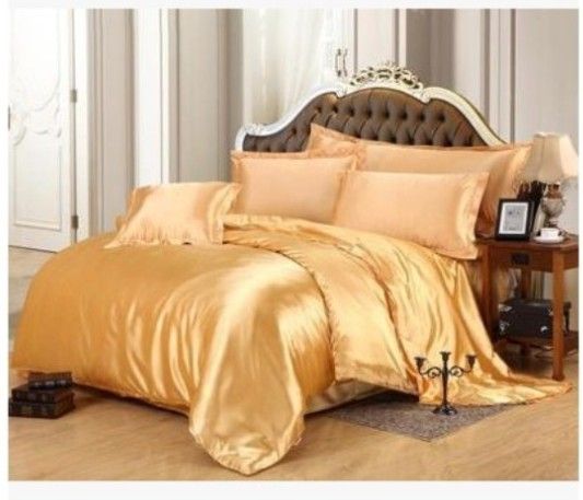 Gold Silk Duvet Cover Bedding Set Satin Super King Size Queen Gold Silk Duvet Cover Bedding Set Satin Super King Size Queen Full Twin Double Ed Bed Sheet Bedspreads Doona Quilt Sets