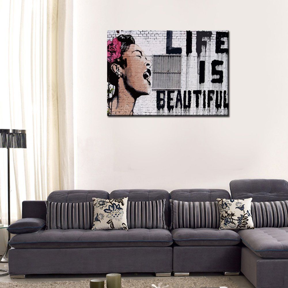 Life is Beautiful Banksy Art Original Print on Canvas Graffiti Banksy
