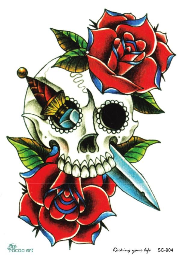 SC2904 Large 3D Large Red Flower Skull Halloween Horrible SC2904 Large 3D Large Red Flower Skull Halloween Horrible