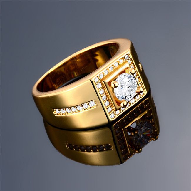 2020 2015 New Design 18K Gold Plated Swiss CZ Diamond Ring Gentleman ...
