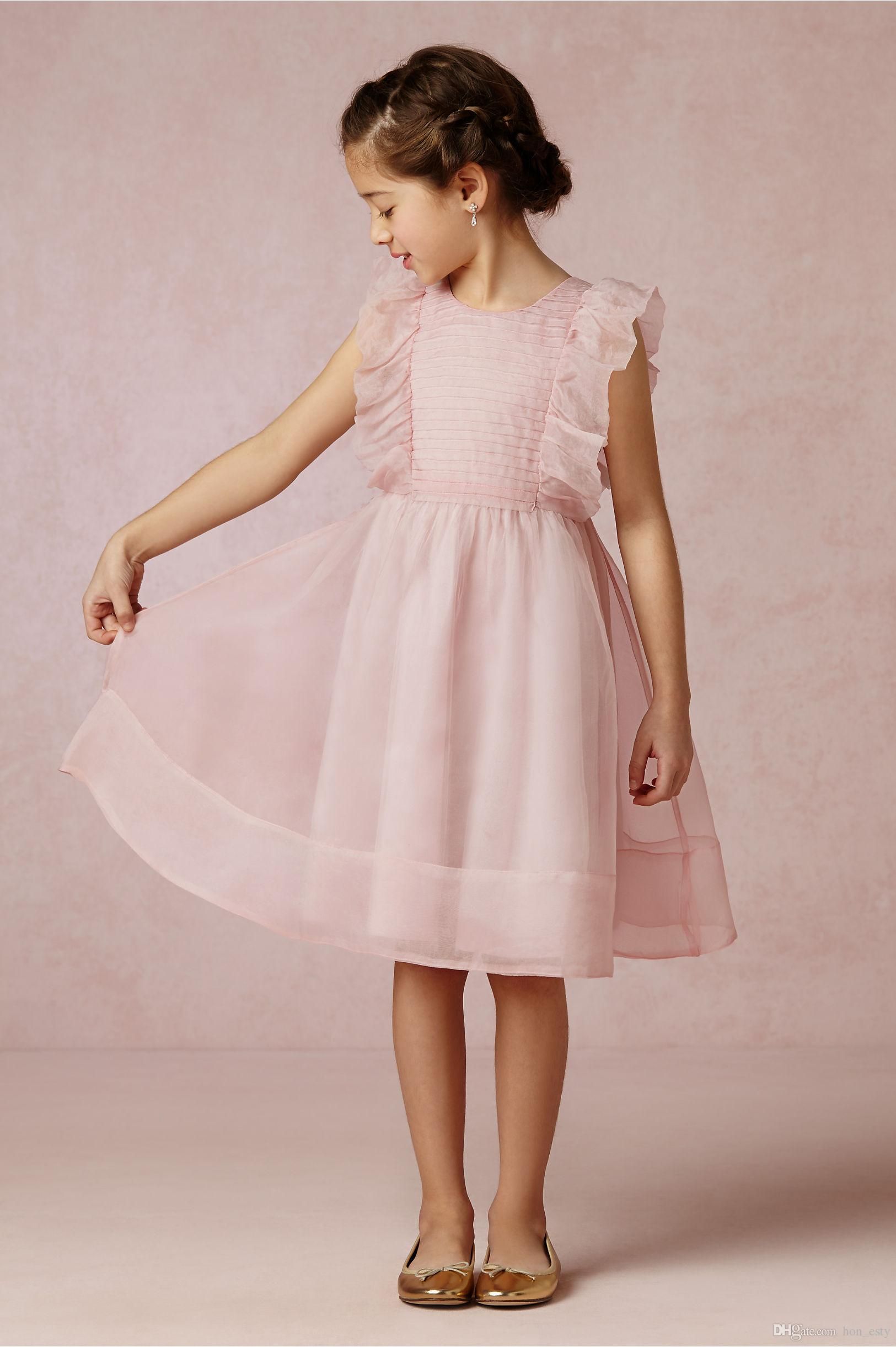 Chiffon Light Pink Flower Girls Dresses 2015 Crew Sleeveless Zipper