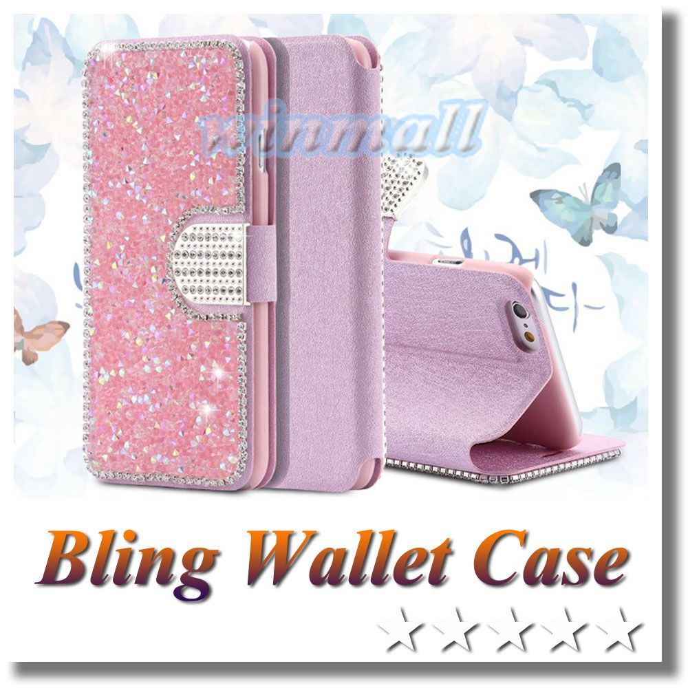 Bling Rhinestone Flip Leather Wallet Case Cover For Iphone 6 6s / Plus