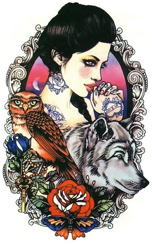 Wolf Tattoo Arm Sticker Waterproof Lady Beauty Simulation Retro Owl
