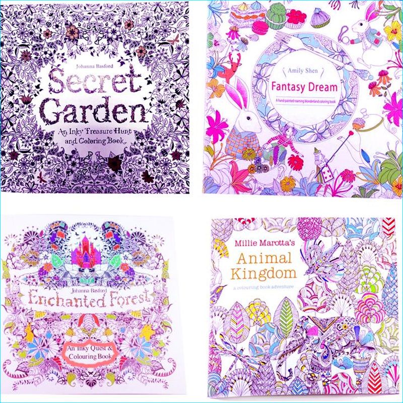 Adult Coloring Books 4 Designs Secret Garden Animal Kingdom Fantasy Dream And Enchanted Forest 24 Pages Kids Painting Colouring Invitation