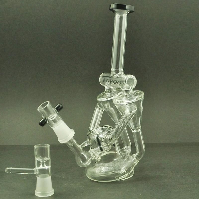 Two Function Double Barrel Recycler Bongs Glass Water Pipes TOPOO