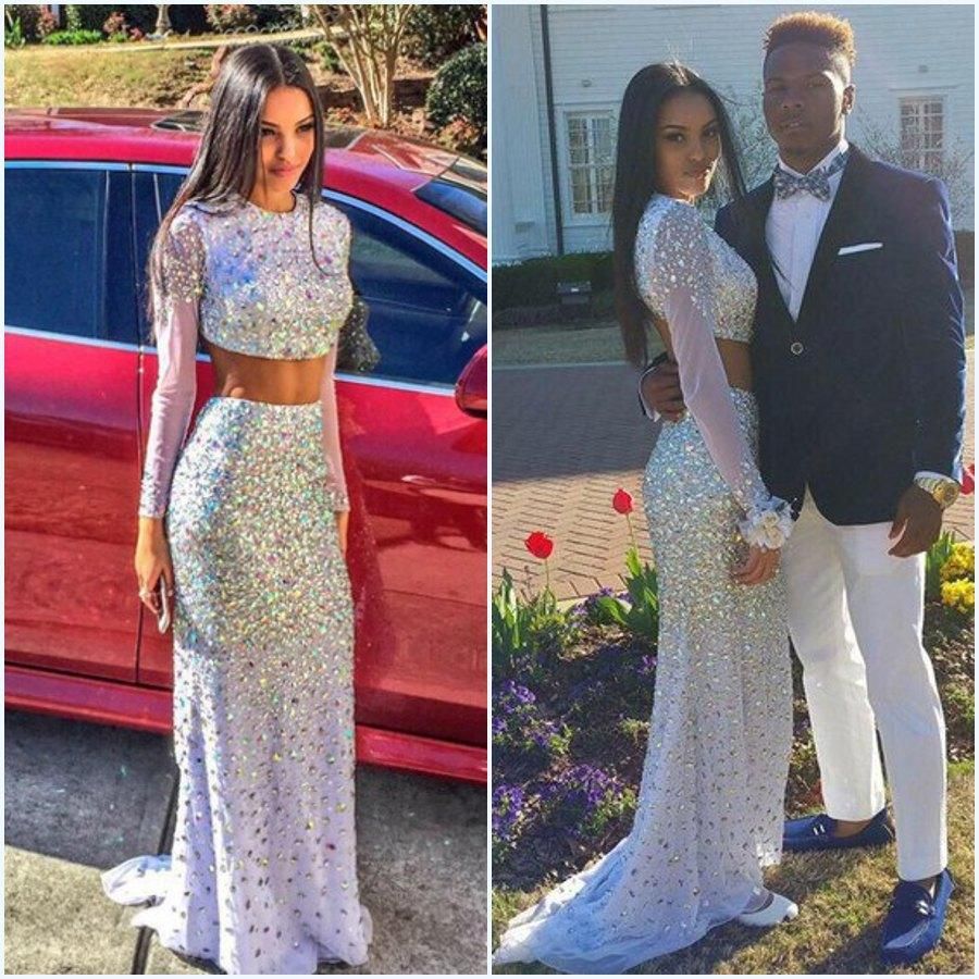 Long Sleeve Sparkle Prom Dress