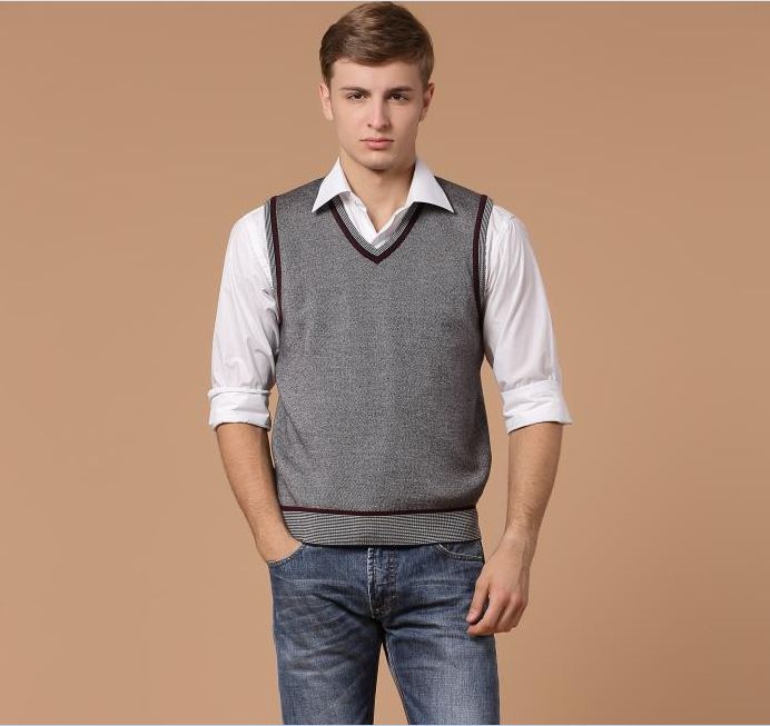 2017 Men Business Casual V Neck Sweater Vest Solid Color Sleeveless ...