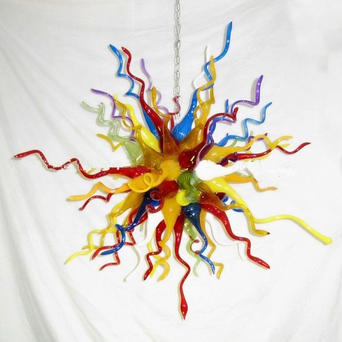 Colorful Hand Blown Glass LED Chandelier Modern Art Deco Murano Glass Hanging Chain Chandelier