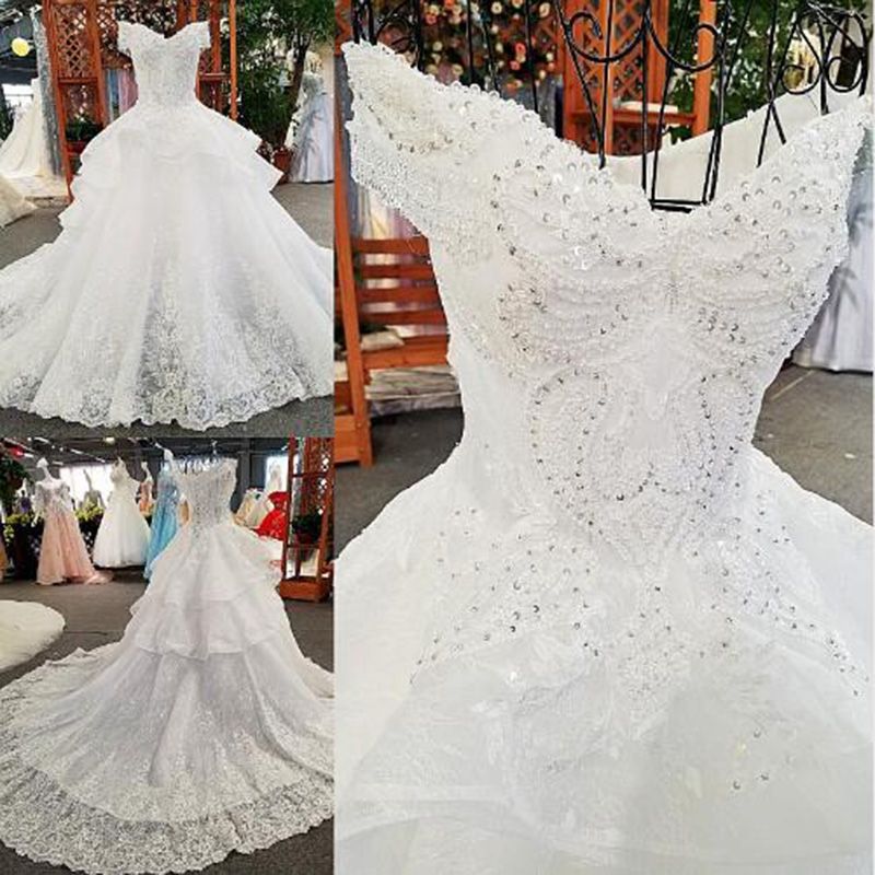 Ls00348 Off The Shoulder Sweetheart Elegant Ivory Peplum Long Train