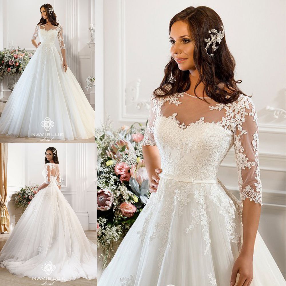 Romantic Wedding Dress Half Sleeve White Puffy Ball Gown Bridal Dresses ...