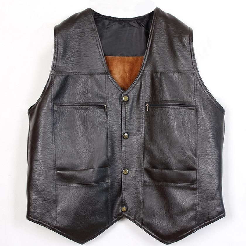 2019 Fall Fur Leather Vest Big Size 3xl Mens Black Waistcoat Casual