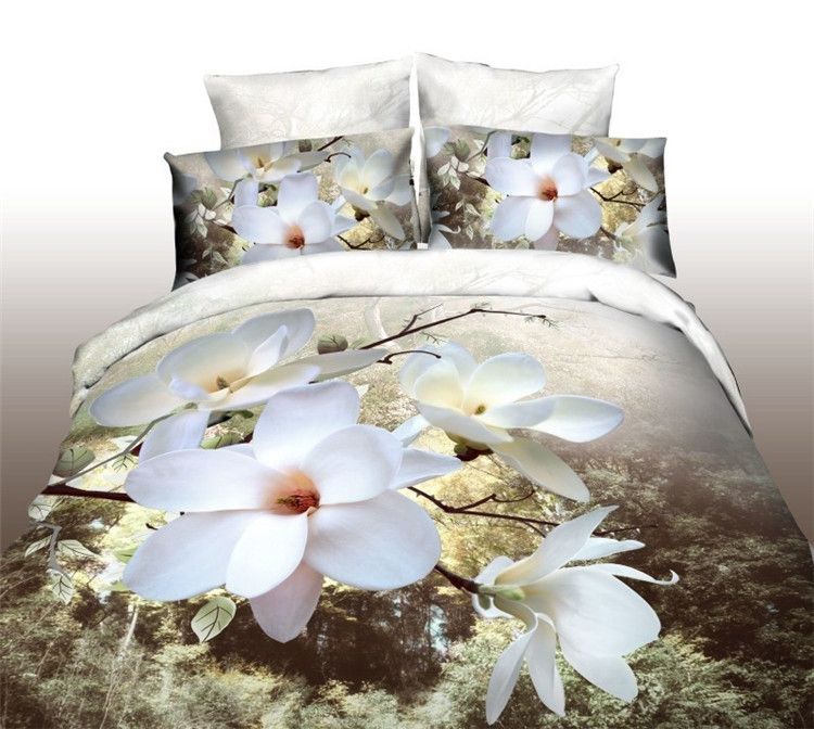 3d Bedding White Magnolia Flower Bed Set Promotion Cotton Beautiful Flowers Wallpapers Best Cutter