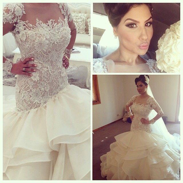 Plus Size Mermaid Wedding Dresses 2016 Sexy Trumpet Long Sleeves Bridal