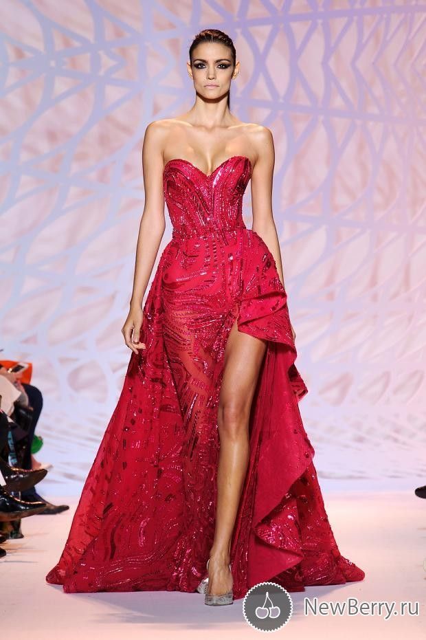 Red 2015 Evening Dresses Lace Zuhair Murad Corset Sweetheart Neck