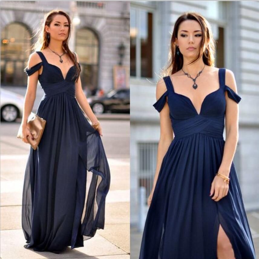 navy long bridesmaid dress