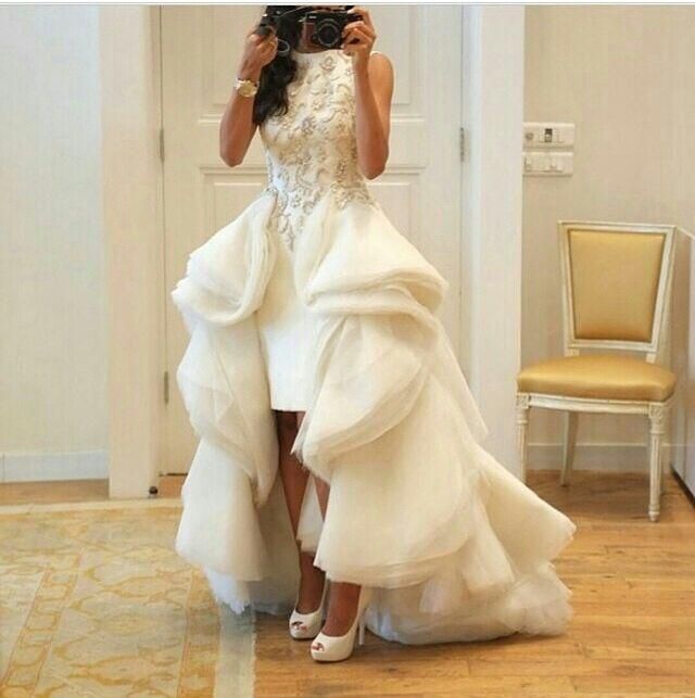 Discount Arabic Wedding Dresses 2015 High Low Appliqued Crew Neckline ...