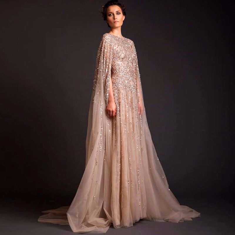 Saudi Arabia Muslim Champagne Evening Party Dresses 2017 