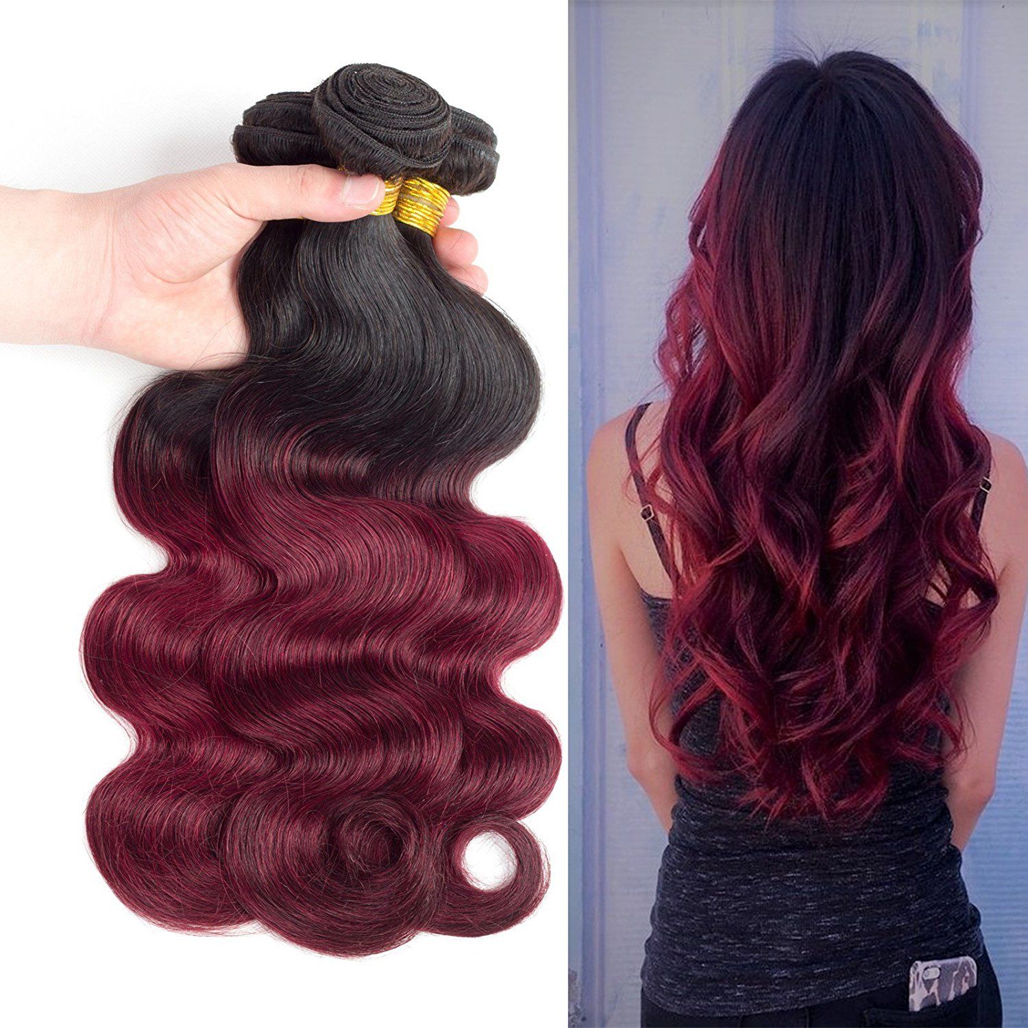 Red Ombre Hair Brazilian Body Wave 3 4 Bundles Dark Red 1b 99j