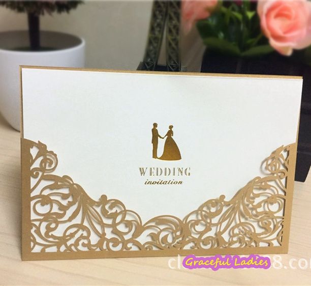 Elegant Laser Cut Wedding Invitations Hollow Out Purple Black Gold