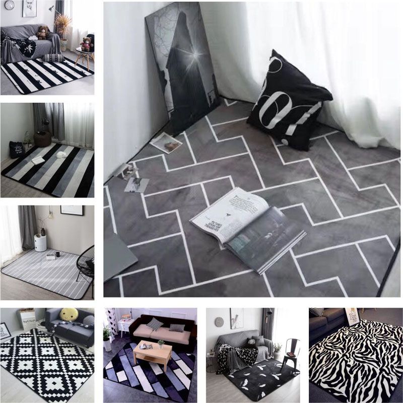 European Style Grey Color Stripe Area Rugs Bedroom Mat Non Slip Floor Rug Super Soft Decorative Antistat Carpet For Living Room