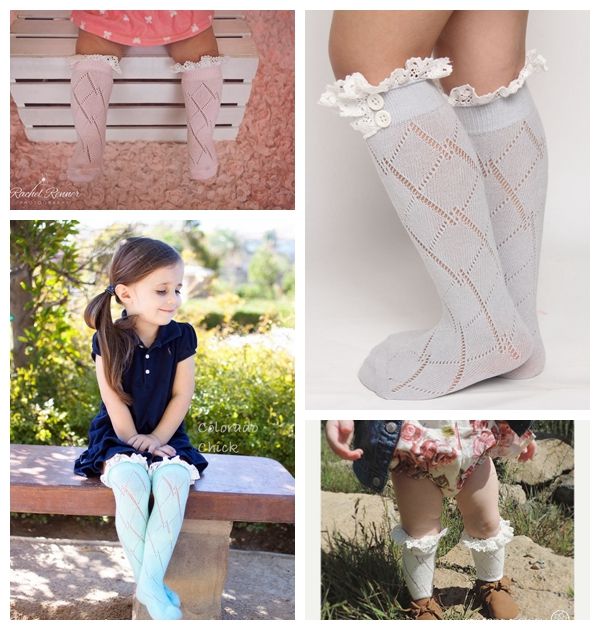 3T10T Girl Button Boot Socks With Lace Ruffles Long Socks Knee High