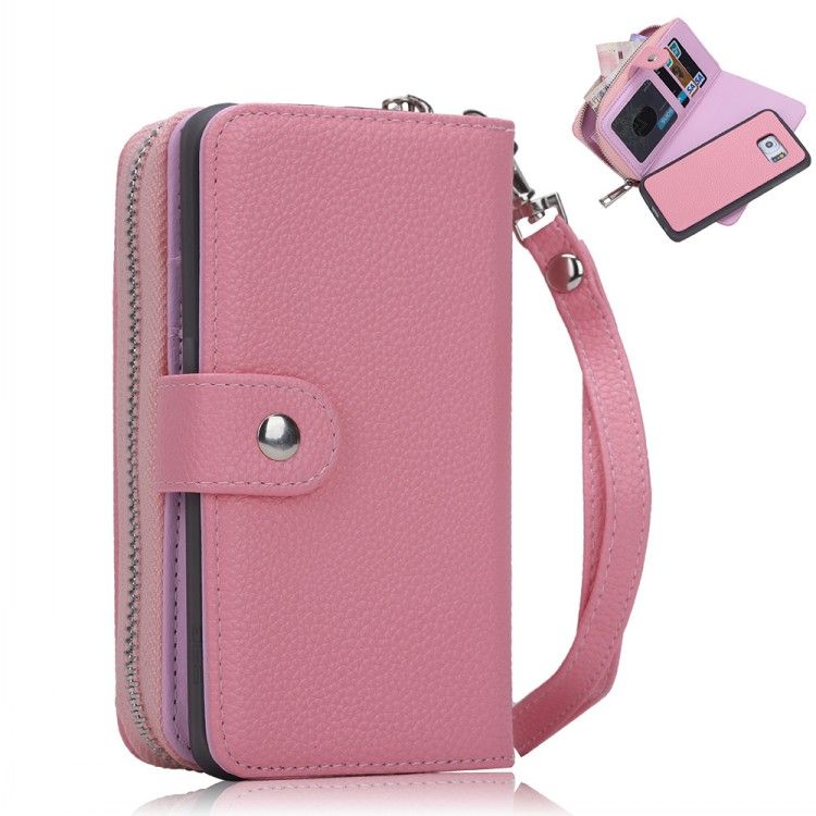 zipper zip pu flip leather wallet case cover card slot photo frame