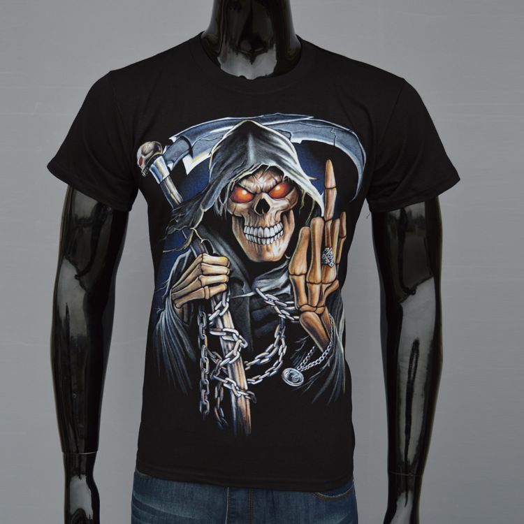 Fashion Men 3D Black T Shirt Skull Skeleton Sickle Death Printed Cotton Women/Men 3d Short