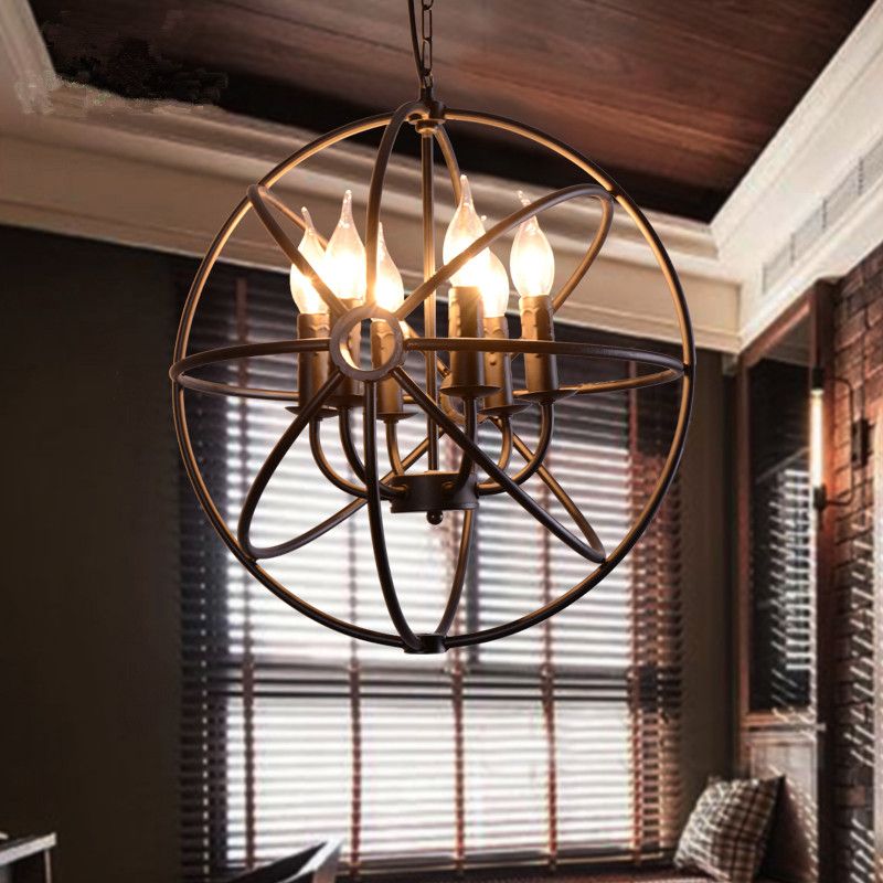 RH Lighting Restoration Hardware Vintage Pendant Lamp Foucault Iron Orb
