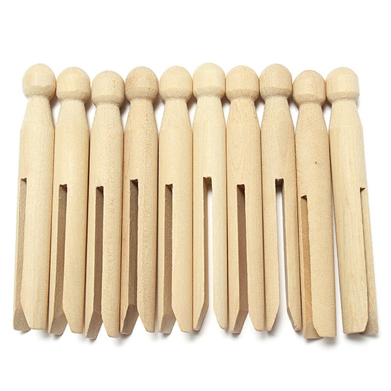 10CM Long Natural Wood Clothes Pins Peg Doll Pins Clips Old Fashioned