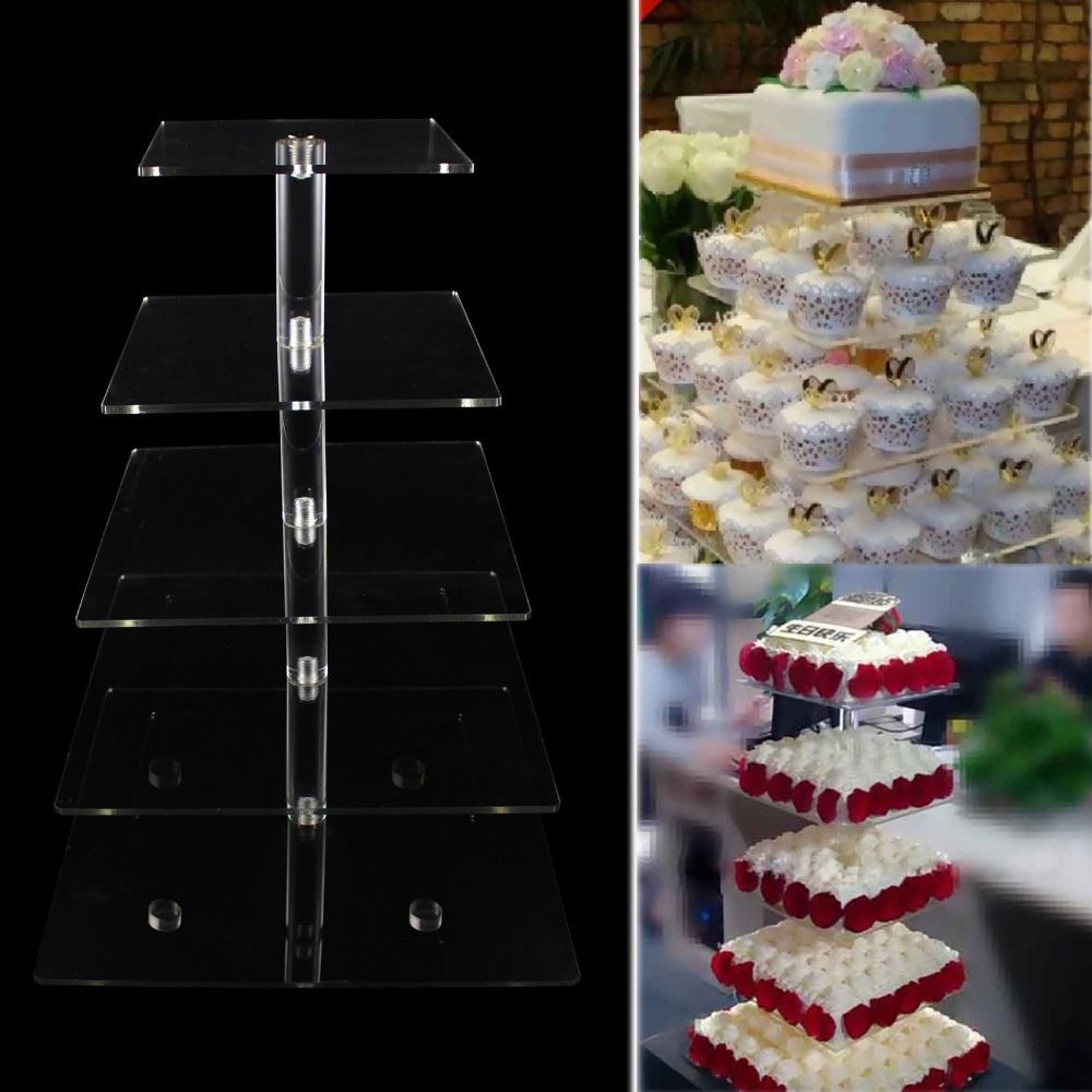 2018 New! 5 Tier Crystal Clear Acrylic Square Cupcake Stand For Wedding
