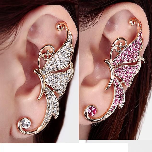 2020 Full Of Diamond Earrings Butterfly Earrings Elf Ear Cuff No