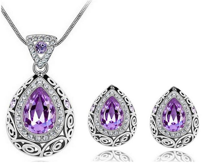 Aretes y collar para boda Conjuntos de joyería de cristal austriaco Tear Drop Design Fashion Jewelry Set 4191