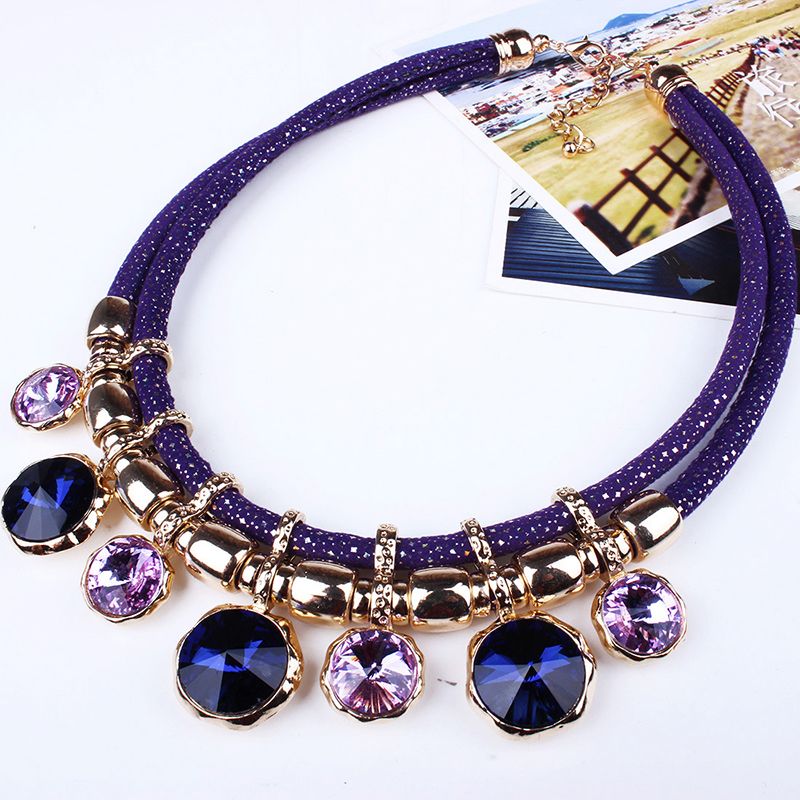 2015 nueva joyería de moda mujeres babero collar gargantillas collares con cristal gema declaración collares cadena doble L6220