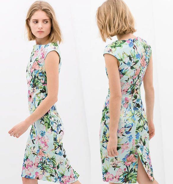 Dress Neck Round Floral Vintage Printed Bodycon cheap online canada