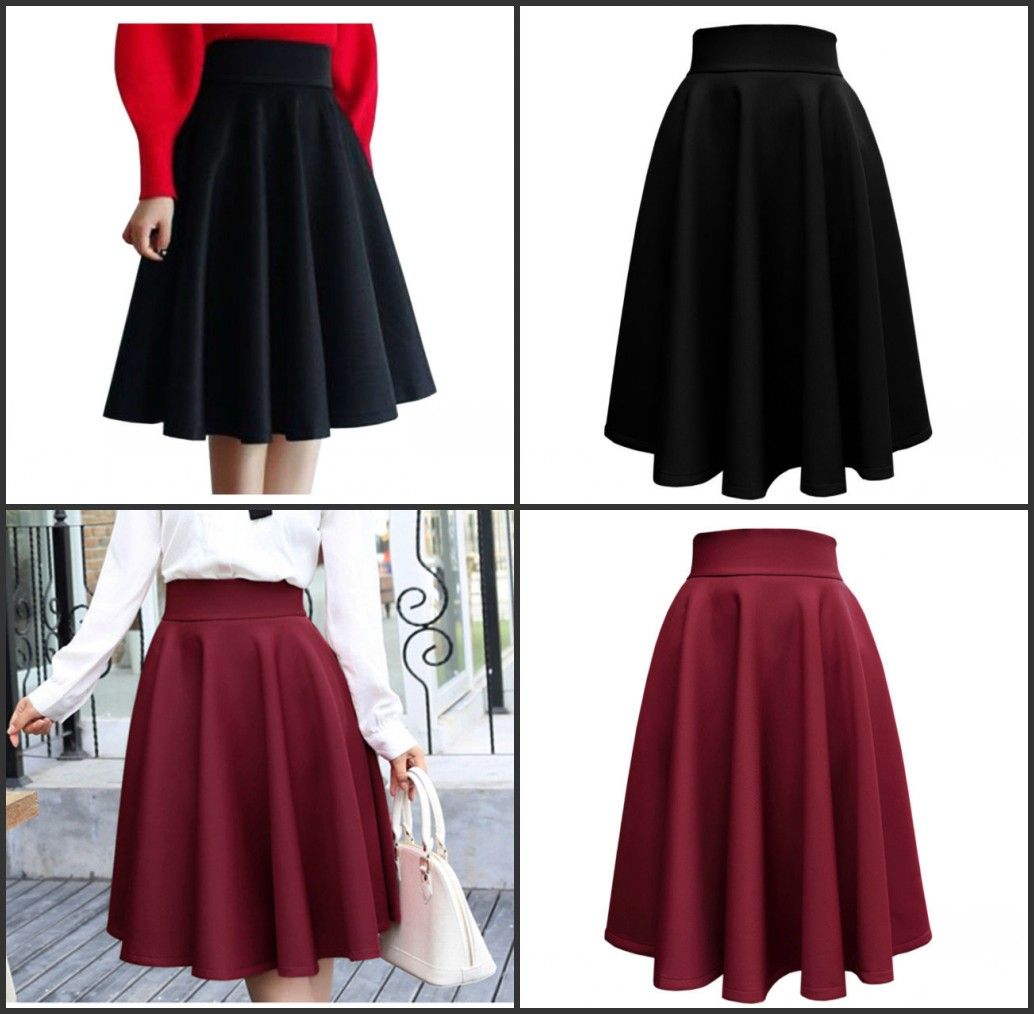 high waisted midi skater skirt