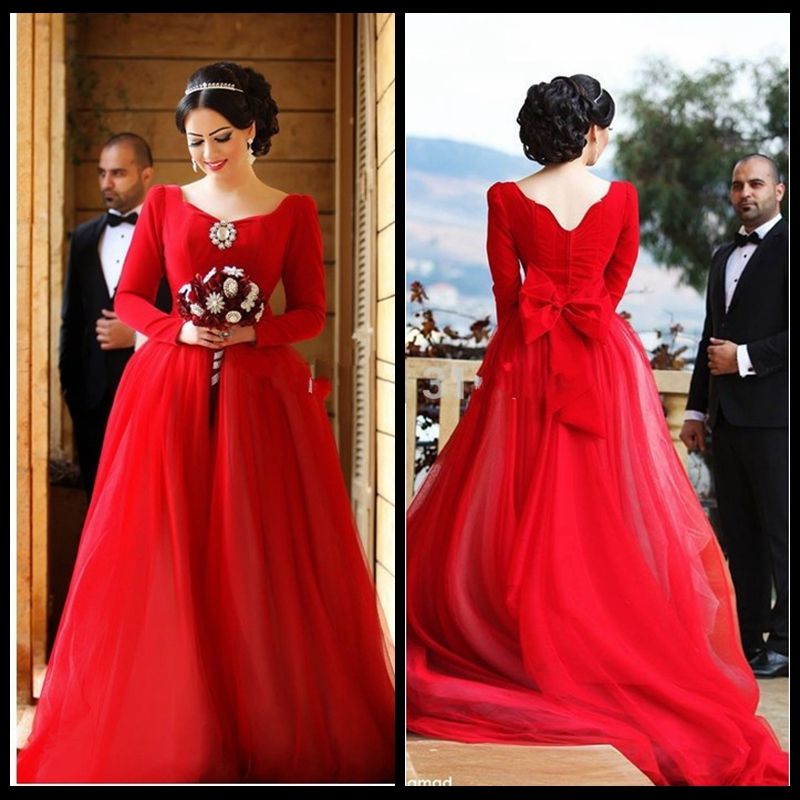 red long sleeve wedding dress