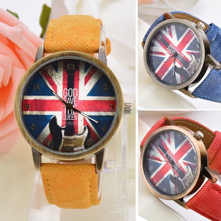 Retro Casual Watch For Women Dress Watches British Flag Crystal Hours
