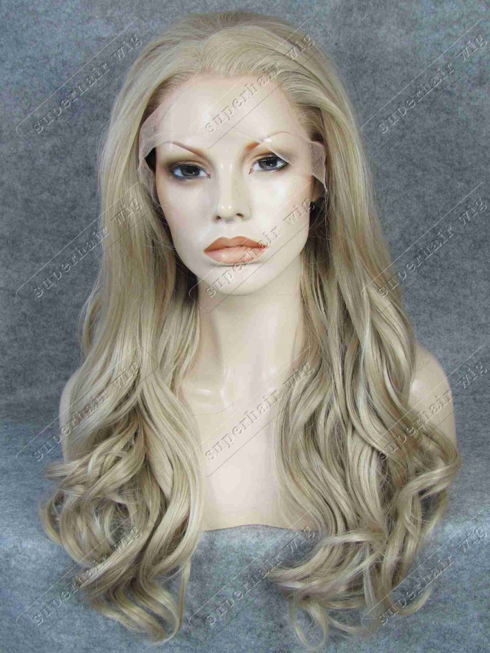 S07 Body Wavy Ash Blonde Long Synthetic Hair Lace Front Fashion