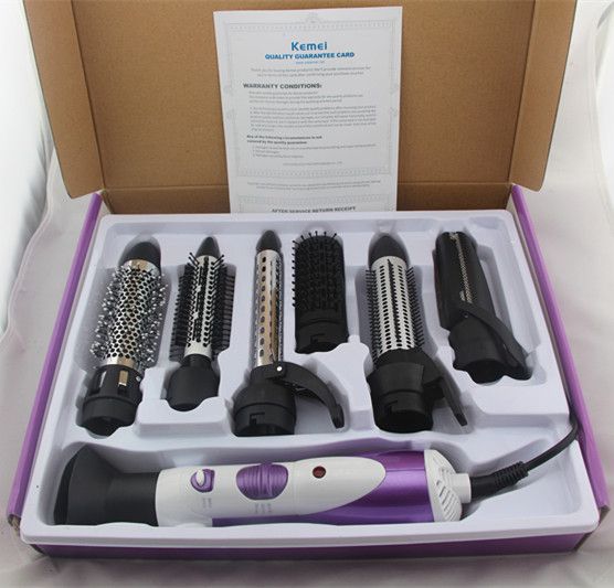 Hair Care Kemei 7 In 1 Electric Hot Air Hair Brush Hair Dryer Curler Roller Straightener Styling